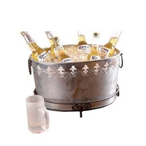 Metal Beverage <b>Tub</b> With Stand Border Perforated Design Wine Cooler Farmhouse Decorative Metal Iron Oval Shaped <b>Tub</b> - Product Image 1