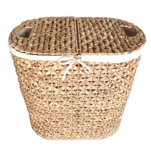 ISLA Wholesale Eco Friendly Handwoven Water Hyacinth <b>Laundry</b> <b>Hamper</b> Butterfly Weave <b>with</b> Double <b>Lids</b> and Two Removable Liners - Product Image 5