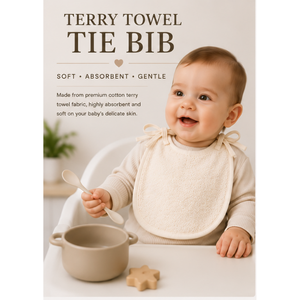 Babero de bebé de tela de rizo 100% algodón suave, con correas ajustables, alta absorción, para alimentación y saliva, fabricado en Turquía, Denizli, OEM. - Product Image 1