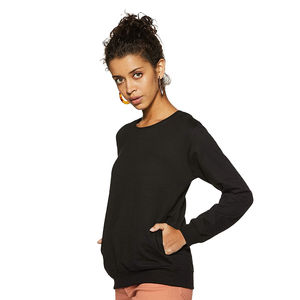 New 2026 Women <b>Black</b> <b>Fleece</b> Sweatshirt with Patchwork Pockets Customized Wholesale Winter Round Neck Eco-Friendly Long Sleeves - Product Image 1