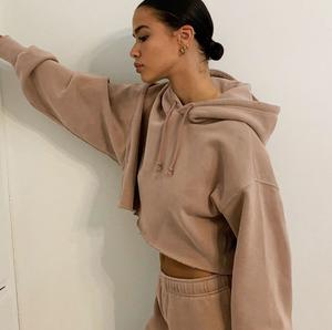 Warm Hoodie Autumn Plus Fleece Customized Printed Hoodie Cropped <b>Brown</b> Dyed Customizable Wholesale Women Pullover Hoodies - Product Image 5