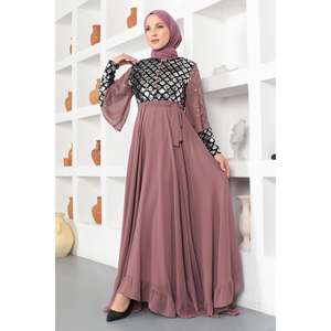 Vestido de Noche de Gasa con Volantes, Largo hasta el Suelo, Corte A, Cintura Imperio, Sencillo, para Fiesta, Talla XL, Liso Teñido, Floral - Product Image 3