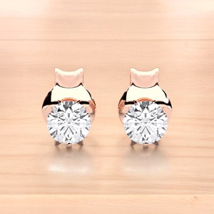 ต่างหูเม็ดเดี่ยวเพชรโมอิสทรงกลมโรแมนติกแบบวินเทจสำหรับทุกเพศ0.50Ct สีโรสโกลด์ - Product Image 2