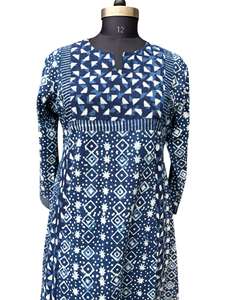 Vestido Kurti Indigo para Mujer, Cómodo, de Algodón, para Fiestas, Largo, Estilo A, Kurti Elegante, Top Étnico para Uso Diario - Product Image 3