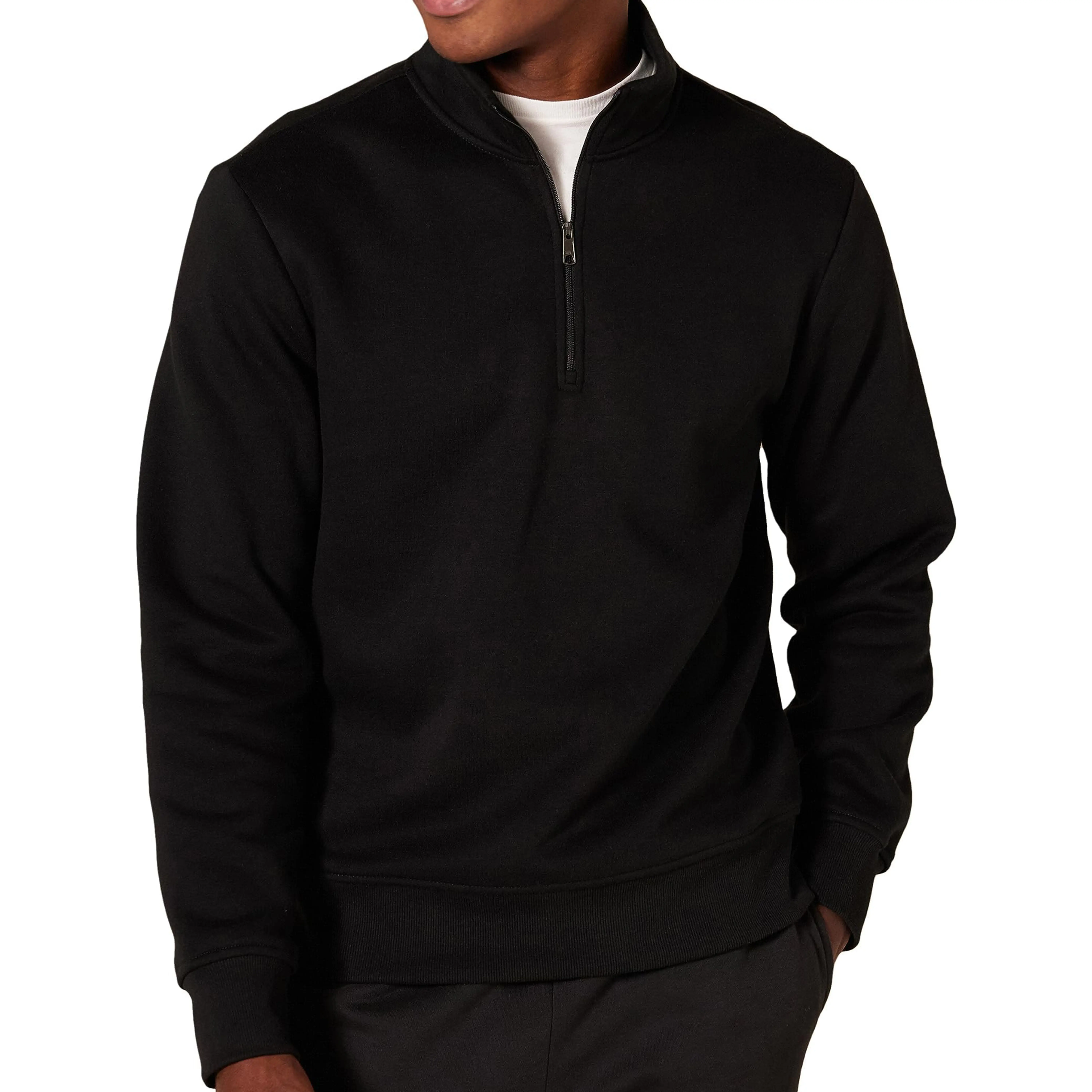 320 Gsm Solid Color Casual Crew Neck Sweatshirt Long Sleeve 1/4 Quarter Zip Collar Hoodie Pullover Sweatshirts For Men
