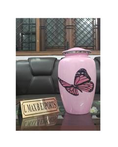 Urna de metal de aluminio hecha a mano, diseño de mariposa elegante, contenedor de cenizas para adultos con acabado a mano personalizado, suministros funerarios del fabricante - Product Image 1