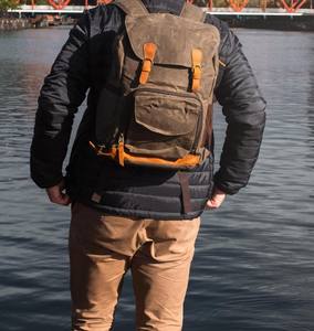 Sac à dos élégant et luxueux en cuir véritable et toile, souple, durable, unisexe, multi-poches, fermeture éclair, pour les voyages en plein air, la randonnée, l'école, le travail - Product Image 2