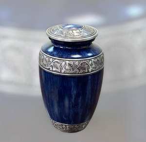 Urna Funeraria de Aluminio Clásica Azul Fuego de Alta Calidad para Adultos, Grabada, para Cremación, Suministros Funerarios, Urna Conmemorativa para Entierro - Product Image 4