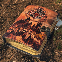 Journal artisanal vintage en cuir véritable avec impression Château de Poudlard, carnet de sorts, livre de magie vierge, Grimoire de sorcier, cadeau de remise de diplôme