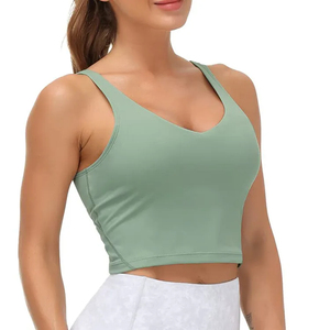 100% tissu de bambou femmes vêtements actifs Logo personnalisé dames Fitness haut court soutiens-gorge de sport avec poche pour téléphone - Product Image 5