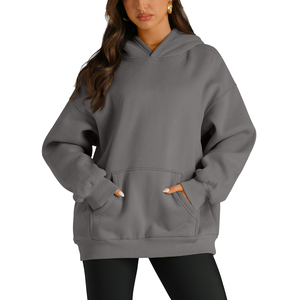 Drop-Shoulder Breathable Casual Hoodies Pour Femme 100% Coton Long Sleeve Pullover Solid Color Women's Hoodies Blank Sweatshirts - Product Image 3
