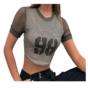 Camiseta transpirable de ajuste suave de tendencia superior para mujer Top corto de Venta caliente de bajo precio con diseño de malla único La moda más popular - Product Image 2