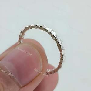 925 Sterling <b>Silver</b> Hammered Dainty Simple Stackable 2.0mm <b>Ring</b> Unisex Everyday Wear <b>Stacking</b> Jewelry - Product Image 4