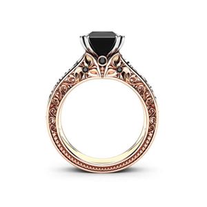 Anillo de compromiso de dos tonos de diamante de corte princesa con ajuste de punta de diamante negro Vintage para mujer - Product Image 4