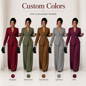 Elegante Completo da Donna, Blazer Asimmetrico a Maniche Lunghe e Pantaloni a Gamba Dritta, Set Due Pezzi per Ufficio e Lavoro - Product Image 3