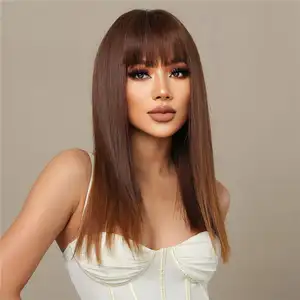 Parrucche di alta qualità più vendute parrucche di capelli umani vietnamiti setosi marrone caldo di media lunghezza per la festa quotidiana delle donne