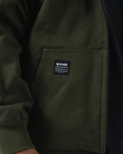 Sudadera con Capucha para Hombre, Estilo Vintage, Color Verde Oliva, con Parches Desgastados, 100% Algodón, Talla Grande, Estilo Francés, Lavado Ácido - Product Image 3