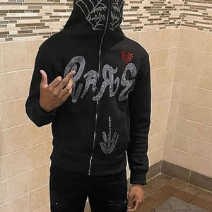 Venta al por mayor de alta calidad de logotipo personalizado de cara completa Zip Hoodies para los hombres de diseño personalizado Zip up ropa de invierno liso teñido Sudadera con capucha en blanco - Product Image 3