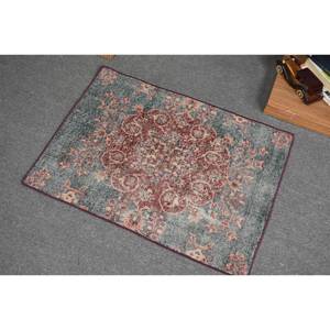 Tapis en laine patchwork rouge et bleu turc vintage 2x2,8 pieds style bohème tissage plat avec support en latex pour décorations de salon - Product Image 4
