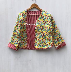 Veste matelassée à imprimé floral, faite main, style bohème, en coton, pour l'automne et l'hiver, style streetwear, réversible - Product Image 1