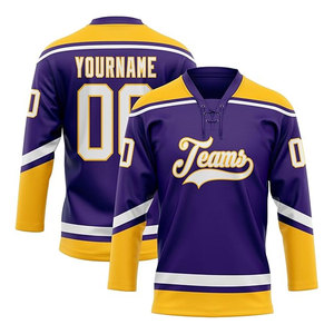 Camiseta de hockey sobre hielo personalizada para hombres y adultos, cuello de encaje, nombre y número de equipo personalizado, camiseta de técnica de sublimación con logotipo bordado - Product Image 1