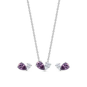 Lujo Púrpura Toi Et Moi Conjunto de joyería fina Oro Rodio Plateado Circón Diamante Cobre Regalos de moda Conjuntos de joyería elegante" - Product Image 1