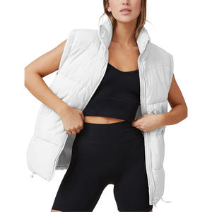 Gilet d'hiver unisexe épais et uni avec fermeture éclair, logo personnalisé, doublure en lin réversible, sans manches, long, avec capuche - Product Image 4