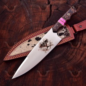 Ensemble de couteaux de chef couperet en acier D2 de style japonais avec gaine en cuir pour usage en cuisine et tranchage - Product Image 1