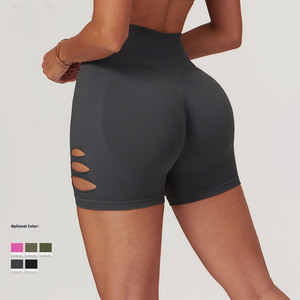 Short de Yoga de sport sans couture taille haute pour femmes respirant côté creux hanche levage pantalon de Fitness serré pour le Yoga de course décontracté - Product Image 1