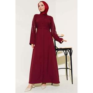 Abaya avec Manches Ornées de Pierre Bordeaux - Product Image 1
