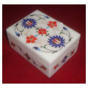 Cajas de Regalo para Festival de Ramadán, fabricante indio y al por mayor de mármol blanco puro italiano hecho a mano con incrustaciones de flores - Product Image 1