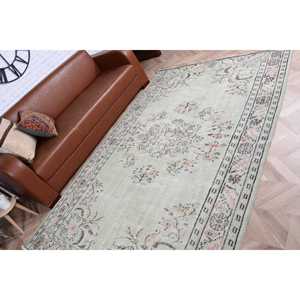 Tapis turc 5,4 x 8,6 pieds, grand tapis vintage, tapis en laine patchwork vert - Product Image 4