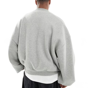 Drop Shoulder Loose Boxy Sudadera Heavyweight 100% algodón en blanco de gran tamaño extendido cuello redondo sudaderas para hombres 2026 - Product Image 3