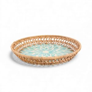 Assiette de luxe en nacre avec bordure en rotin artisanal pour la décoration de la maison, la table à manger et le service, en provenance du Vietnam - Product Image 1