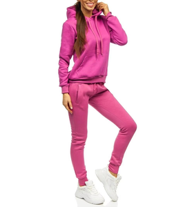 Conjunto de chándales fucsia vibrante Sudaderas con capucha y joggers en blanco con estilo Salidas casuales perfectas Estilo de vida activo y cómodo - Product Image 1