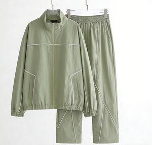 Ensemble survêtement deux pièces homme en coton 2026, coupe ample, coupe-vent écologique, avec capuche, réfléchissant, personnalisable, couleur unie, style oversize - Product Image 1