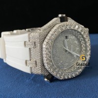 Reloj de pulsera para hombre, estilo hip hop, con diamantes brillantes redondos de corte brillante, cultivados en laboratorio, que pasan la prueba del probador, con esfera analógica de cristal de acero inoxidable.