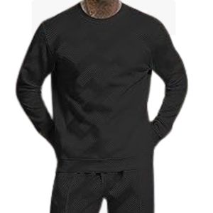 Vente chaude hommes 2 pièces à manches longues respirant 100% coton sweat Jogging pantalons de survêtement ensemble tissé hiver survêtements tenues - Product Image 2