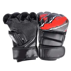 Sarung tangan Mma Ufc baru sarung tangan pertarungan MMA Sarung tangan latihan tinju Mma setengah jari kulit sapi merah hitam