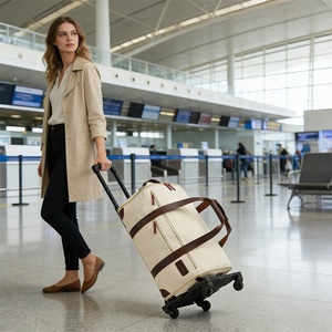 Custom <strong>Large</strong> Ovenight <strong>Holdall</strong> Zip Leather Trim Duffle Weekender Bags Eco Heavy Duty Canvas Suit Duffel Travel Bag With <strong>Wheel</strong> - Product Image 4