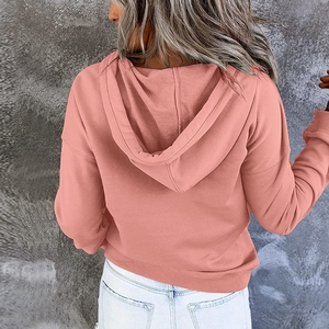 Sudadera corta de algodón para mujer con cremallera, jersey de manga larga, sudaderas con logotipo personalizado, diseño OEM disponible a granel - Product Image 5