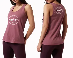 Camiseta sin mangas de Yoga de entrenamiento Rosa bebé personalizada para mujer 100% tela de punto de algodón al por mayor - Product Image 5