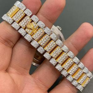 Luxury Hip Hop Men's Yellow Gold Watch Iced Silver with Full <b>Simulated</b> <b>Diamonds</b> Ronda Quartz Movement 5mm Bling - Product Image 2