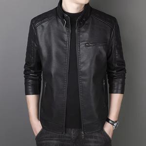 Veste en cuir varsity pour homme, nouvelle, fermeture éclair, col montant, logo frontal, coupe slim, coupe-vent et respirante, veste décontractée - Product Image 3