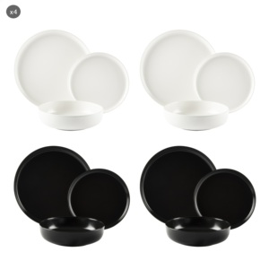 Dinnerware Set 12 Plates Black & White Round Ceramic Plates Excelsa Nordic Elegant & Minimalist Style Matte Finish Mix & Match - Product Image 1