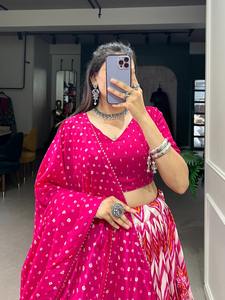 Nouvelle belle soie Tussar avec imprimé feuille d'aluminium et cousu avec Can Can Lehenga Choli Collection pour les femmes - Product Image 5