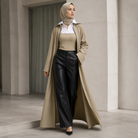 Abaya longue pour femme à texture gaufrée, ouverture zippée sur le devant, style manteau, fournisseur de marque privée