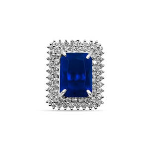 Zarkan 925 Platinum Women's <b>Ring</b> with Blue Ruby Romantic Style Statement Embrace Cut Everyday Wear Emerald Cut Diamond - Product Image 1