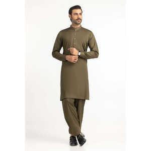 Shalwar Kameez pour homme Olive, vêtements et accessoires musulmans traditionnels, costumes élégants - Product Image 5
