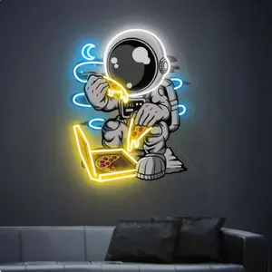Logotipo de la tienda personalizada Letrero de neón Led Marca personalizada Letrero de neón Luz <span class=keywords><strong>Pizza</strong></span> con astronautas Letrero de neón Luz para decoración de pared - Product Image 1